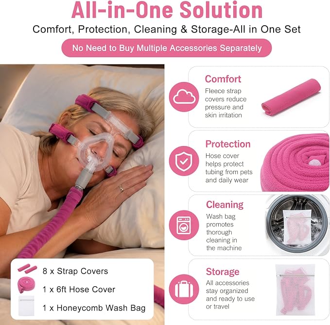 CPAP Strap & Hose Comfort Kit — 10-Piece Set, Fuchsia