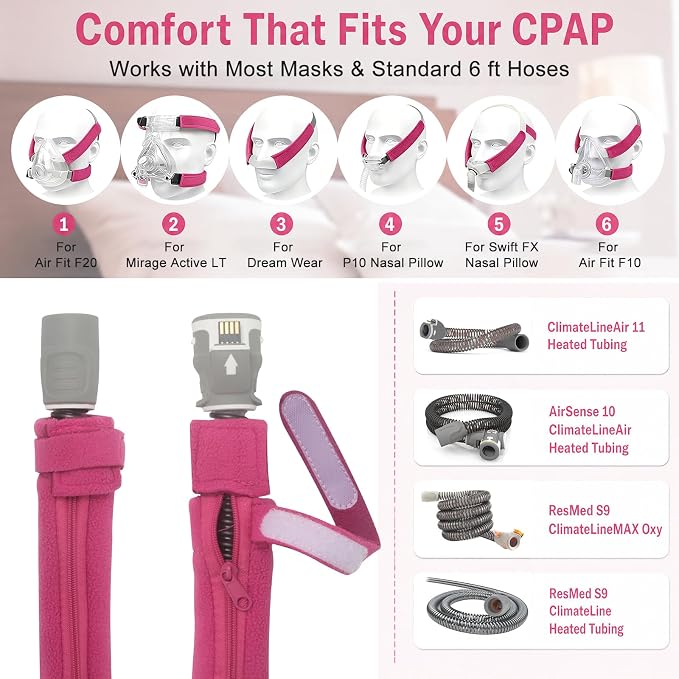 CPAP Strap & Hose Comfort Kit — 10-Piece Set, Fuchsia