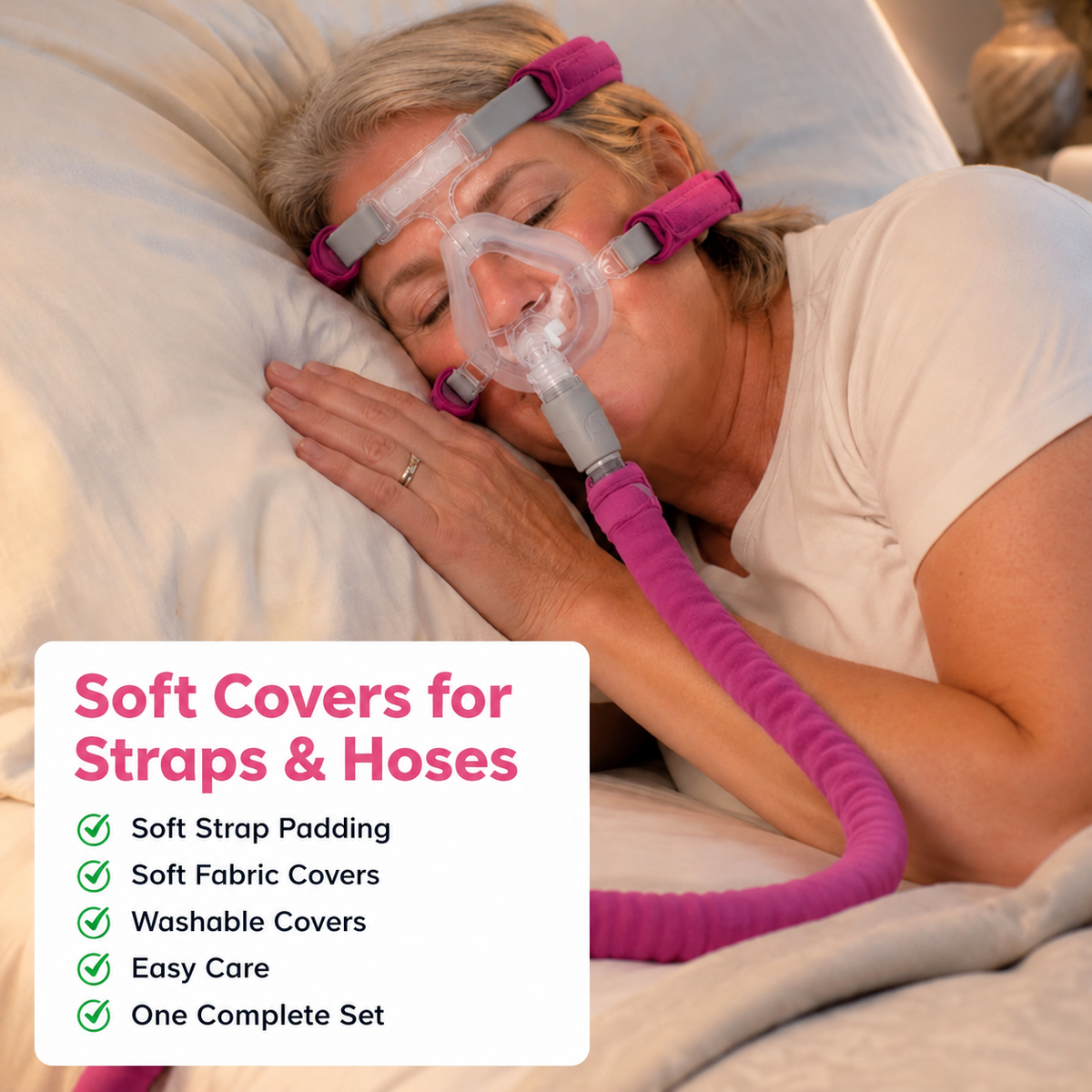 CPAP Strap & Hose Comfort Kit — 10-Piece Set, Fuchsia